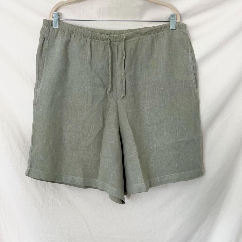 100% Linen Loose Fit Drawstring Sage Green Shorts Bay Street Clothing Size M